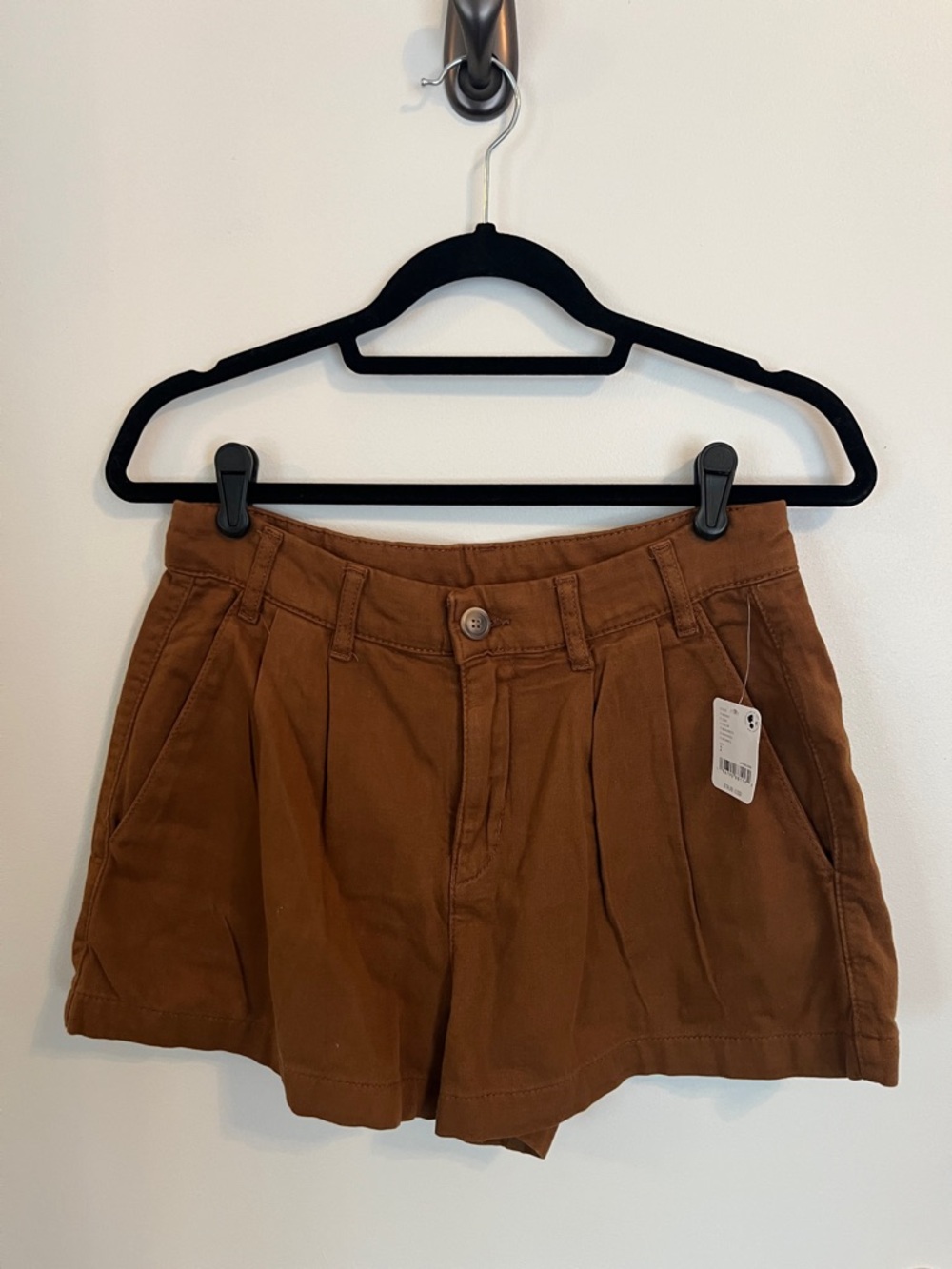 Free People Brown Pleated High-Rise Shorts
